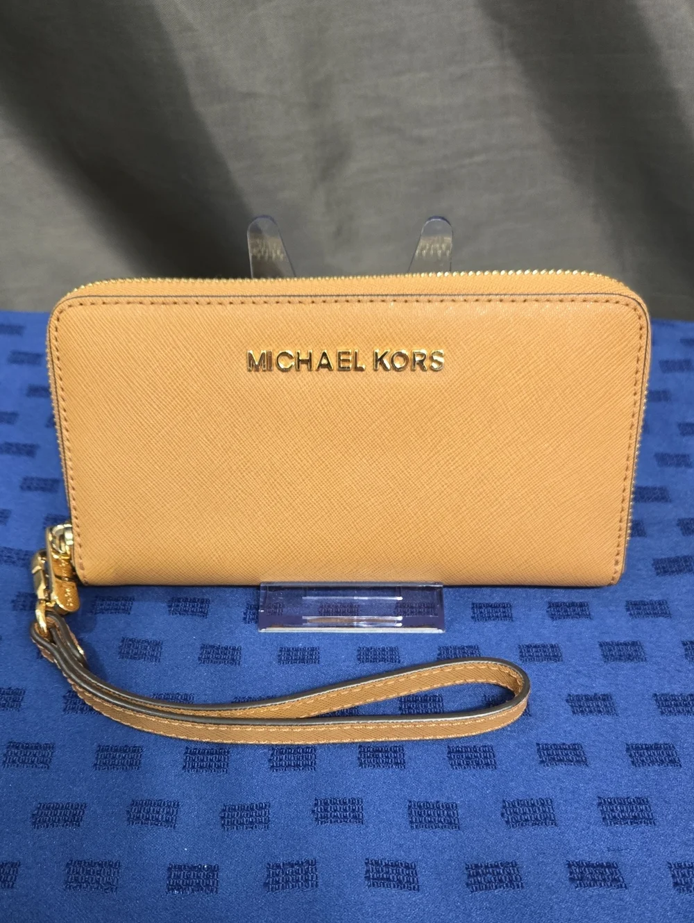 Michael Kors Tan Saffiano Leather Zip Around Wristlet Wallet